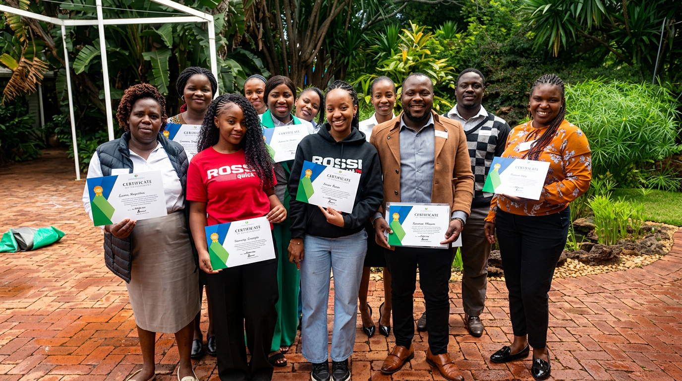 Trainees holding their Elevate Training Solutions certificates